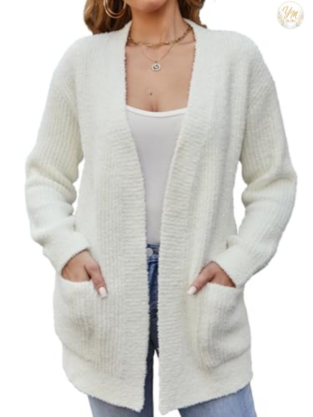 Women's Long Sleeve Open Front Cardigan Sweater with Pockets, Soft Microfiber